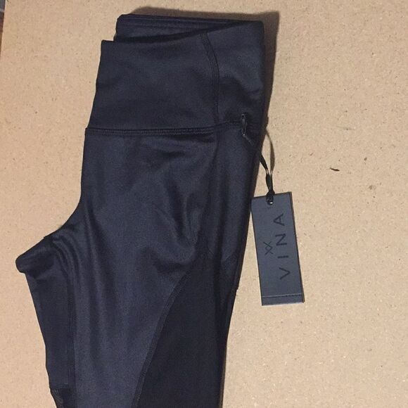 VINA Shimmery Black and mesh leggings. Size S - Picture 2 of 6